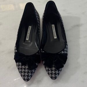Manolo Blahnik Houndstooth Flats with Black Bow